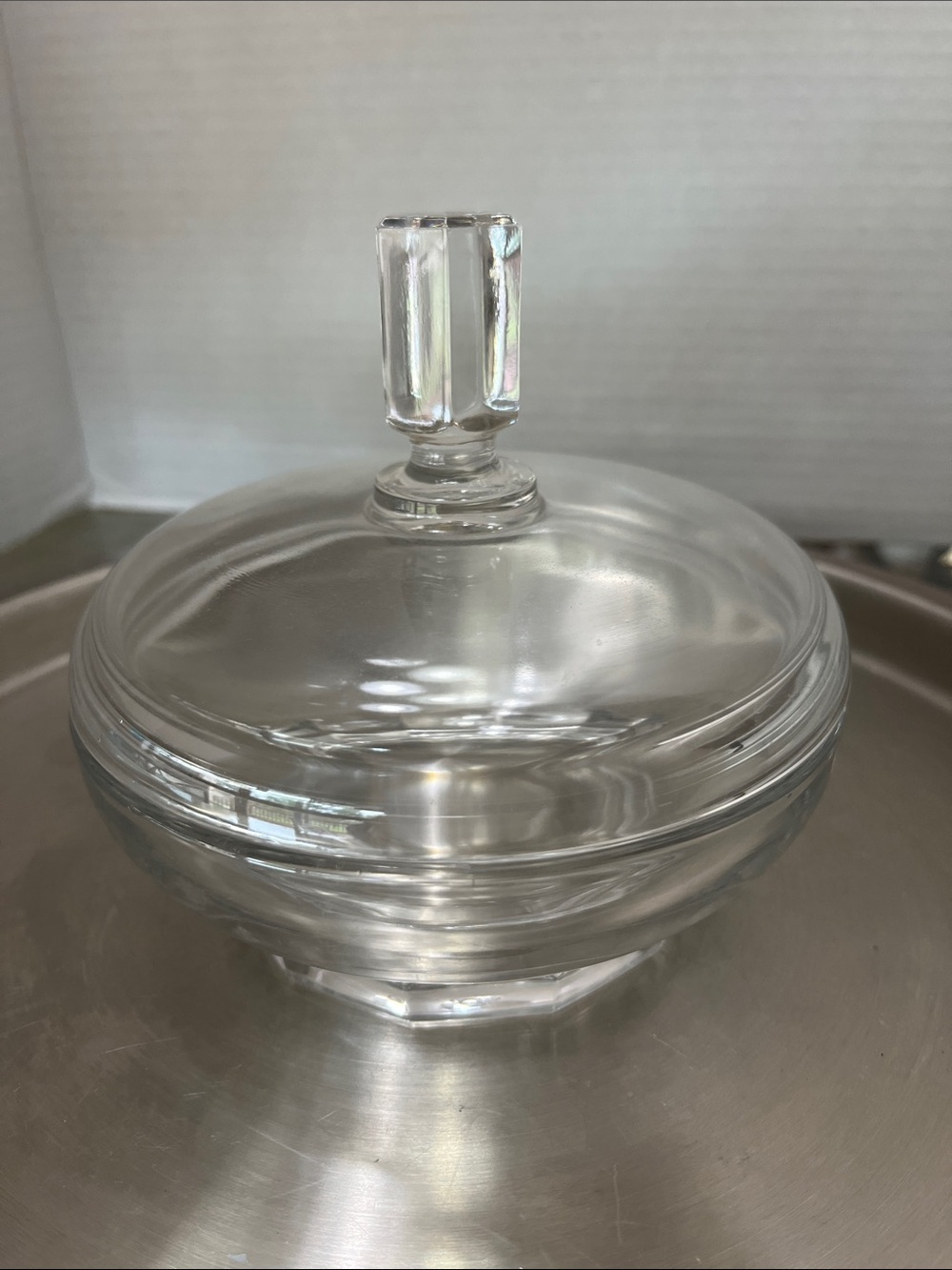 Clear Glass Lidded Candy or Trinket Dish - Elegant Apothecary Style